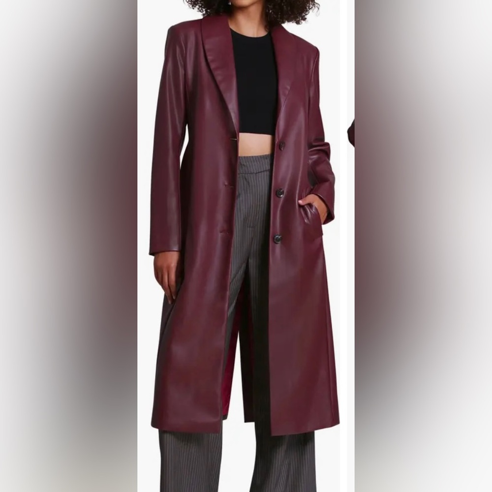 Faux Leather Trench Coat